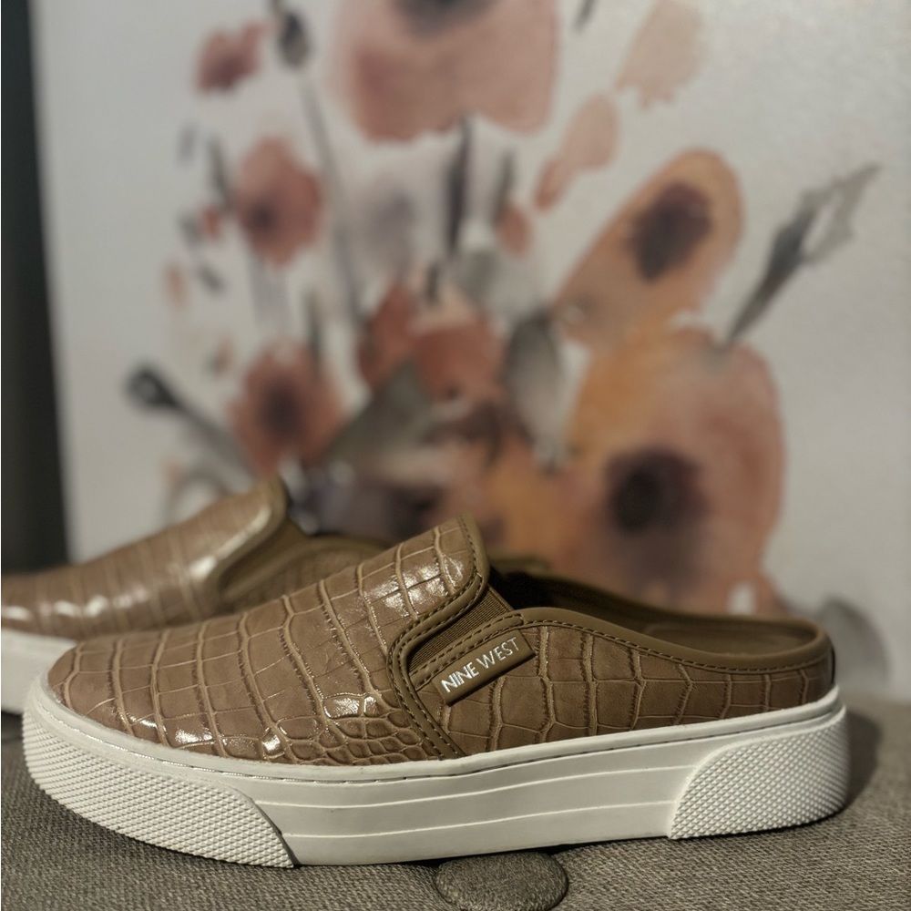 Platforms | Nine West Womens Hayzel Slip On Sneaker Mules Ginger Embossed Croco